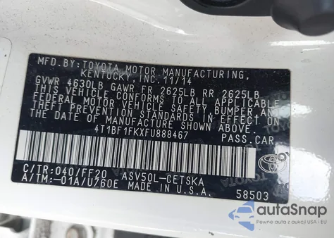 2015 Toyota Camry Se из США, поврежденный, VIN 4T1BF1FKXFU888467